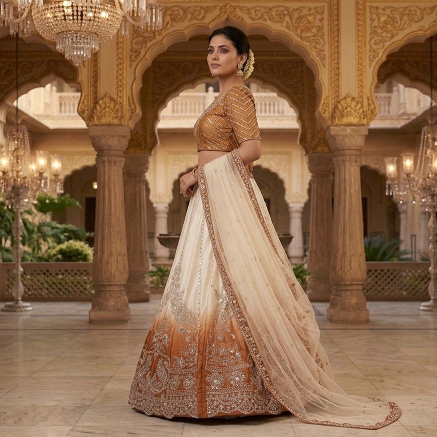 Royal Hand-Embroidered Silk Lehenga - Image 3