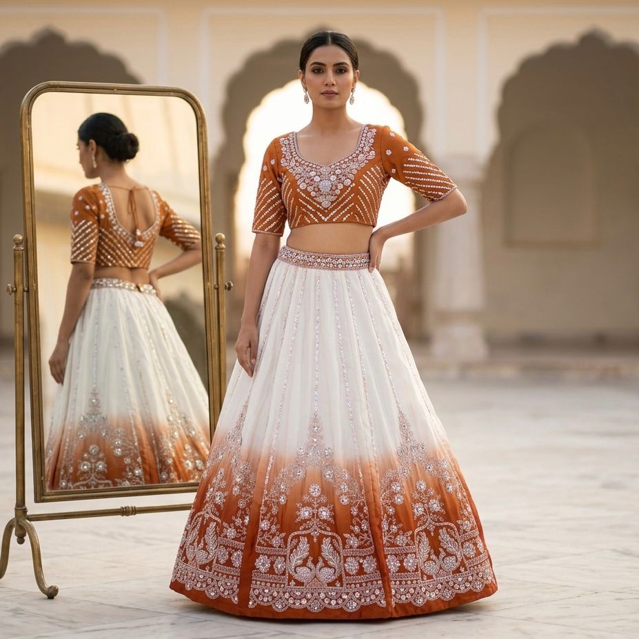 Royal Hand-Embroidered Silk Lehenga - Image 2