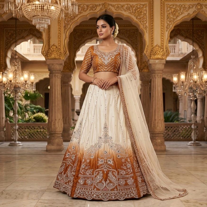 Royal Hand-Embroidered Silk Lehenga